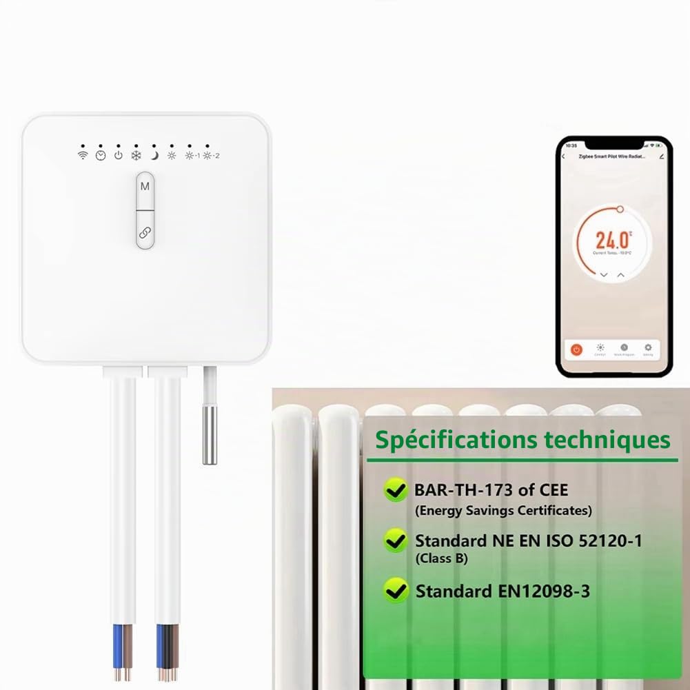 Thermostat intelligent Tuya ZigBee pour radiateur de chauffage avec câble pilote compatible avec télécommande de surveillance d'électricité