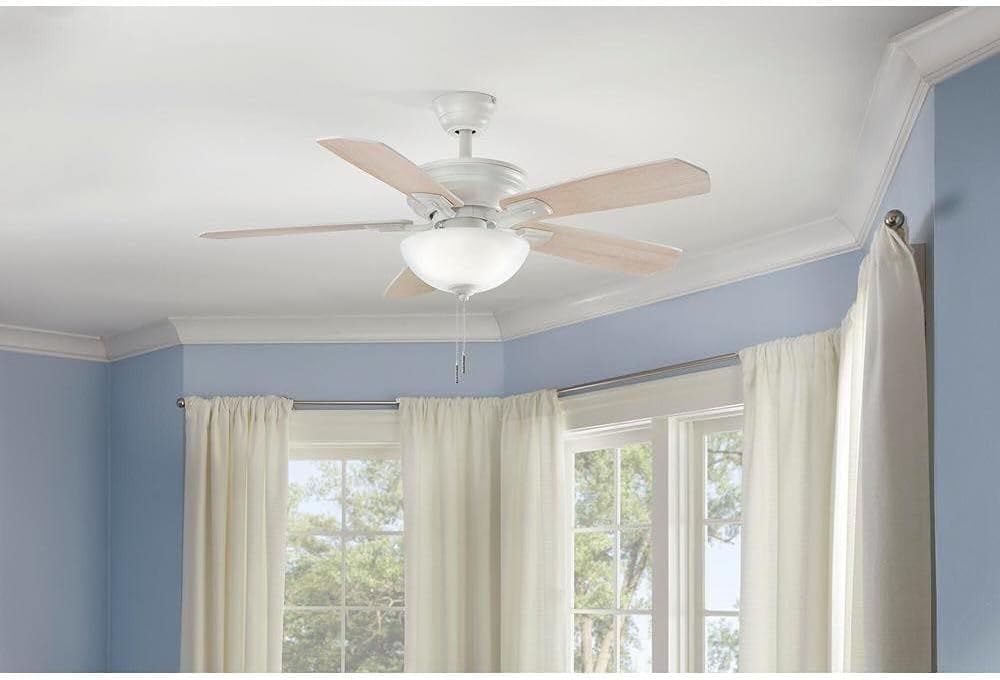Wellston II 44 in. Indoor LED Matte White Dry Rated Downrod Ceiling Fan with Light Kit and 5 Reversible Blades