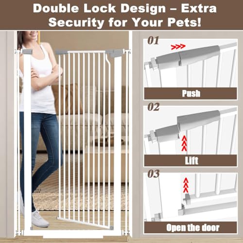 Fairy Baby 51.18" Extra Tall Cat Pet Gate, 48.5"-56.2" Extra Wide Long Dog Gate for The House, Doorways, Hallways, Metal Large Pet Barrier Fence Indoor Kids Toddlers Gate Auto Close No Climb, White - Image 5