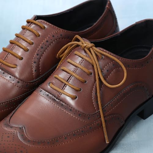 Image of 2 Pairs Dress Shoe Laces, 1 /8 inch Waxed Round Shoelaces | Anti slip waxed cotton coating keeps knots secured all day; 8 colors & 6 sizes for men's,women's leather, dress shoes