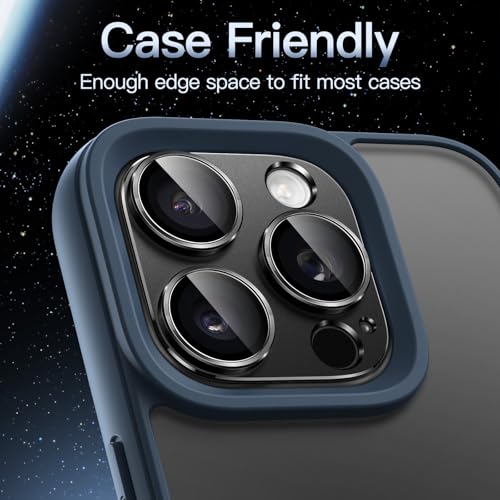 Image of JETech Camera Lens Protector for iPhone 16 Pro 6.3-Inch and iPhone 16 Pro Max 6.9-Inch, Full Coverage 9H Tempered Glass Ring Cover, Matte Metal Plate, Case Friendly, 1-Pack (Black)
