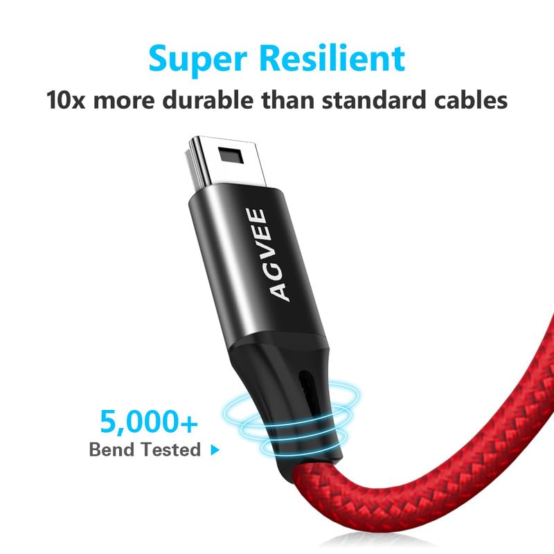 Miniatura 4 de AGVEE Paquete de 2 cables USB-C a mini USB de 6 pies, trenzado duradero Mini-B de 5 pines a tipo C, cargador de datos OTG para Hero 3+, controlador