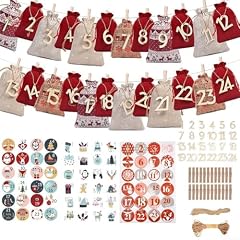 Durashmall Kit di 24 sacchetti regalo in lino e cotone, con etichette in legno, clip adesivi e corda di iuta, per decorazioni rustiche e festive