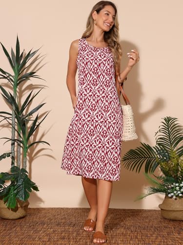 Image of Seta T Women's Summer Dresses Beach Casual Sleeveless Sundress Crewneck Print Loose Midi Tank Dress with Pockets