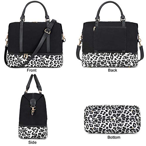 CAMTOP Women Ladies Weekender Travel Bag Canvas Overnight Carry-on Duffel Tote Luggage (289 White Leopard with Shoe Compartment)