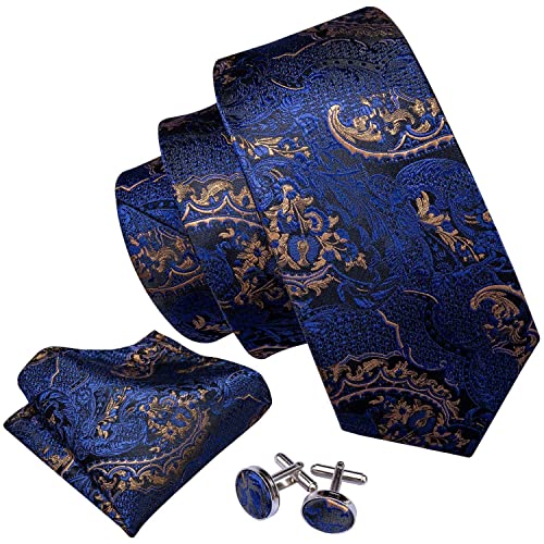Image of Barry.Wang Paisley Tie Fashion Set Hanky Cufflinks Neckties for Men Woven Silk