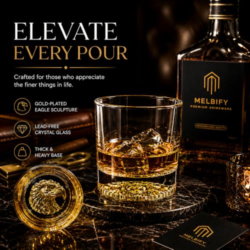 Image of Melbify Gold Eagle Whiskey Glass Gift Set | 2 pcs Set | 300 ml | Premium Packing | Gift Box | Gold-Bottomed | Imported | Luxurious | Ideal for Wedding Gifts, Anniversary, VIP and Corporate Gifts