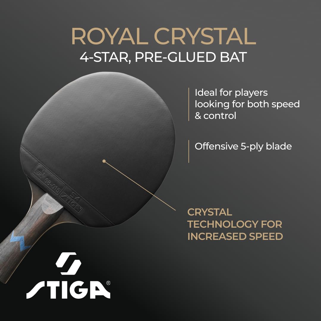 STIGA Royal 4-Star Raqueta de Tenis de Mesa ITTF Goma Crystal 5 Capas Mango Cóncavo