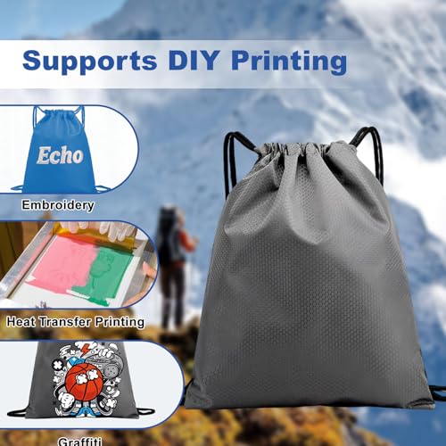Image of 5-Pack Waterproof Drawstring Backpacks, Soccer-Texture Oxford Fabric, 16.9 inch x 13.8 inch, Lightweight 0.20 lb Each, No Eyelets, Gym & Marathon Gear Sacks(Gray)