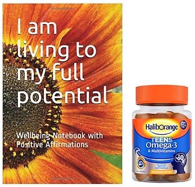 Teens Multivitamins Orange Omega-3 Softies Bundle and Positive Affirmation Note Book…