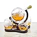 Godinger Whiskey Decanter Globe Set with 4 Etched Glasses for Liquor, Scotch, Bourbon, Vodka, Gifts for Men - 850ml Clear