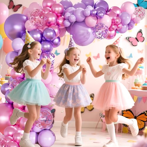 Image of Pink Purple Balloon Garland Arch Kit,160Pcs Metallic Purple Magenta Balloons Pink and Purple Confetti Balloons with Heart Foil Balloon for Girl Birthday Bridal Baby Shower Party Decoration
