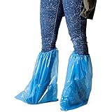 Disposable Waterproof Shoe Covers for Rain (18.5 x 14 in, Blue, Plastic, 60 Pack)