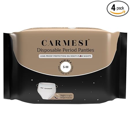 Carmesi Disposable Period Panties (S-M) | 360 Protection for Super Heavy Flow | No Leakage, No Rashes, No Discomfort | Maternity Panties | All-Night Protection | Ultra-Absorbent Core | 4 Pcs