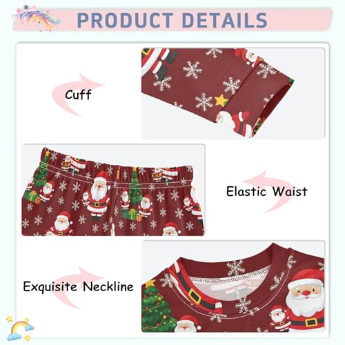 Pajama Sets Long Sleeve Christmas Santa Pattern on Red Snowflake Soft Comfy Sleepwear 2 Piece PJS 3-8T4