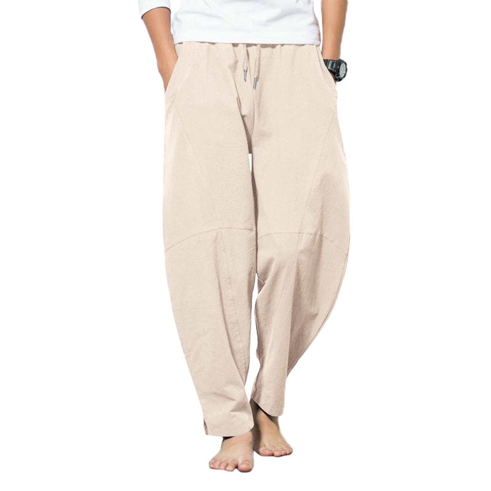 LAOARA Pantaloni di Lino da Uomo Pantaloni Leggeri Estivi Casual Pantaloni Elasticizzati in Vita Pantaloni da Spiaggia Yoga