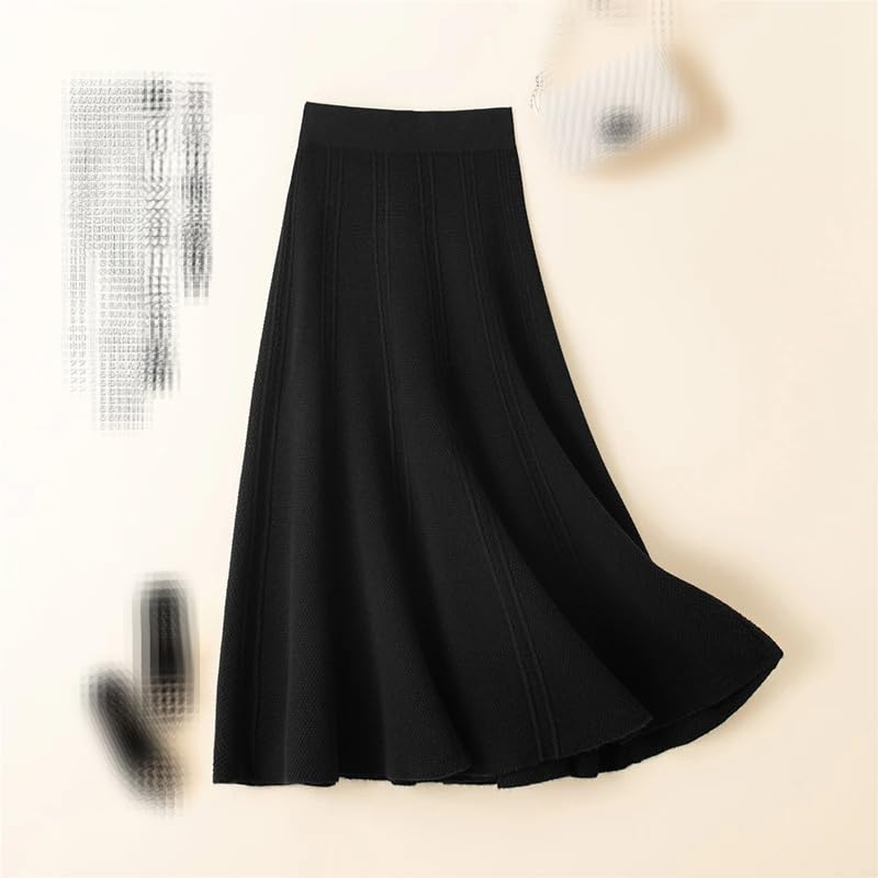 REHJJDFD Jupe parapluie en tricot taille haute pour femme - Automne et hiver - Jupe en laine