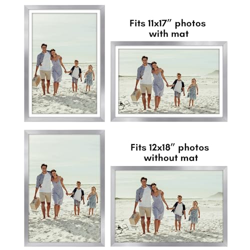 Americanflat 12x18 Poster Frame with Polished Plexiglass - Set of 2 - Use as 11x17 Frame with Mat or Display 12x18 Photo Without Mat - Galleria Collection - Picture Frames for Wall Display - Silver — view 4