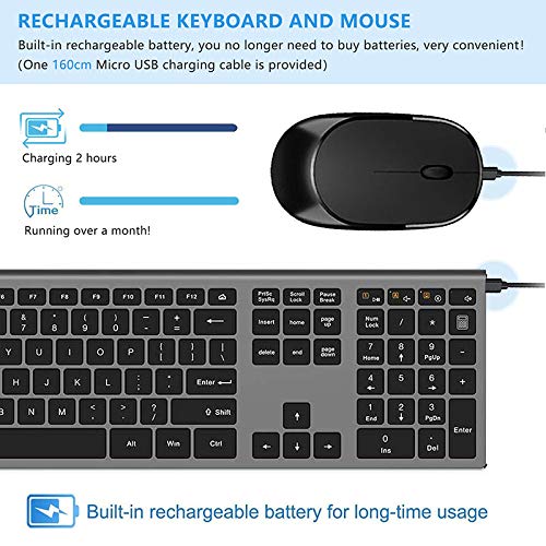 Wireless Keyboard Mouse Combo, Rechargeable Keyboard and Mouse - LEKVEY Slim Keyboard Mice, 2.4G 109 Keys Full-Size QWERTY Keyboard Mouse Set, with Number Pad, Silent Click, Stylish Design, Space Gray - Thumbnail 4