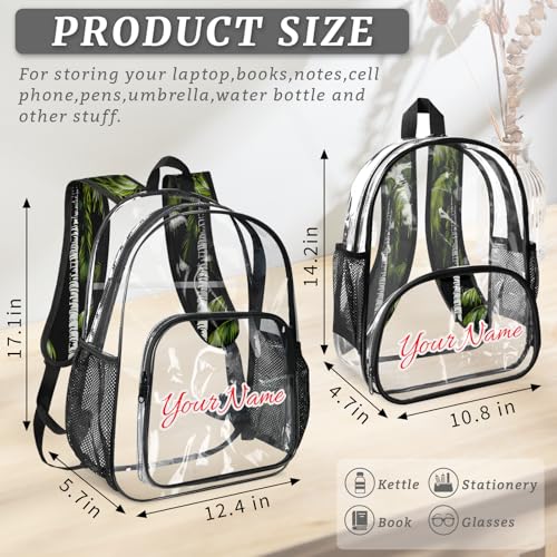 Personalized Small Clear Backpack Stadium Approved Heavy Duty PVC Plastic Custom Transparent Backpacks See Through Bag with Name, Tropical Plants Beach Palm Trees4