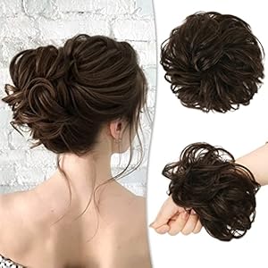 RUWISS Unordentlicher Haarteil 100% Echthaar Rose Dutt für Frauen Echthaar Scrunchies Hochsteckfrisur Haarteile Gelockt Bun Verlängerung (Dunkelbraun mit 15% dunklem Kakaoblond)