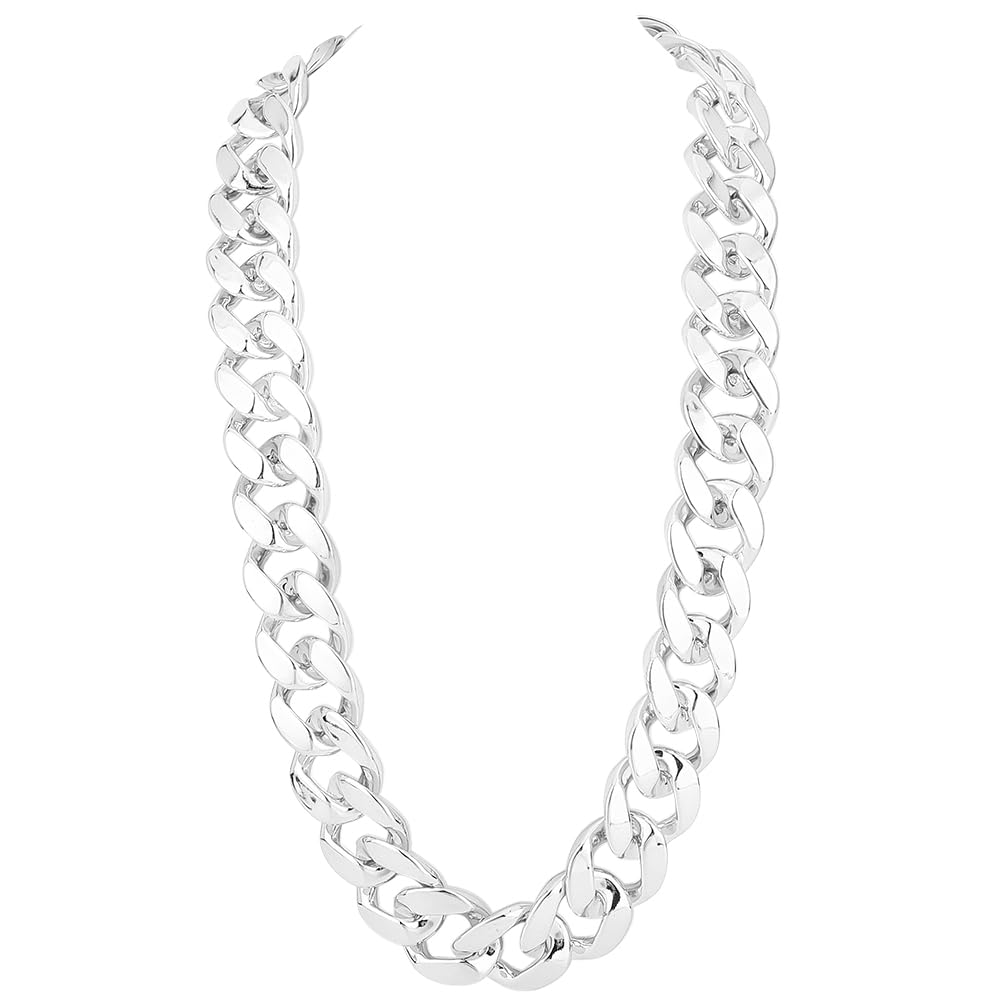 SOFPLATE Silver Chunky Cuban Chain Necklace 90cm/35.4 Inch Hip Hop Rapper Necklace Fancy Dress Costume Jewellery Big Thick 80s 90s Punk Supplies for Goth Weekend Party Festival Music Outfit Accessory