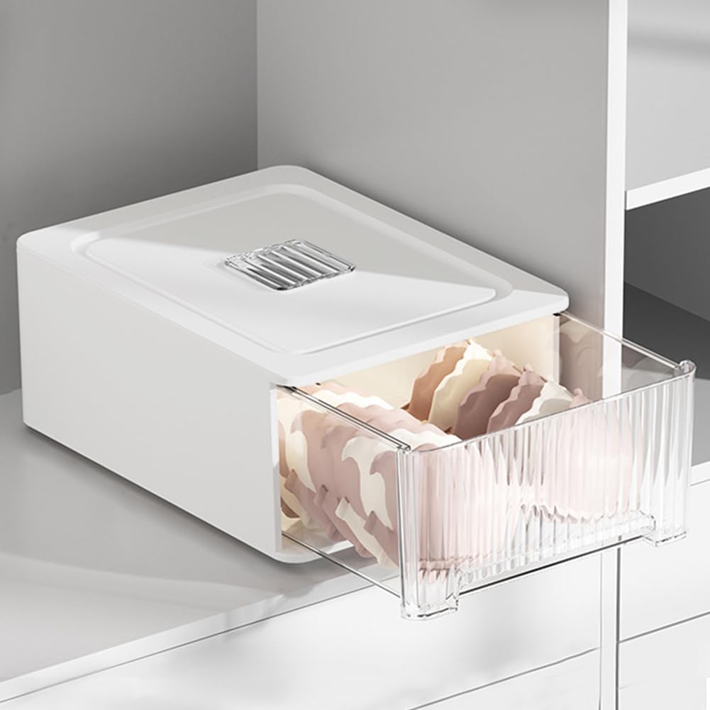 Underwear Organizer Drawer, 18 Cells Plastic Sock Underwear Storage Drawer, Stackable Closet Organizers and Storage Box for Bras, Socks, Scarves, Ties, Belt (Placing Style, White, 1 Pcs)