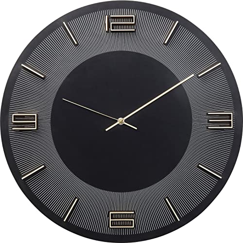 Kare Design Horloge Murale Leonardo, Noir/Doré, Bois MDF Décapé-Laqué, Numérique, Diamètre 49 cm, Style Moderne, Minimaliste, Deco Intérieur,...