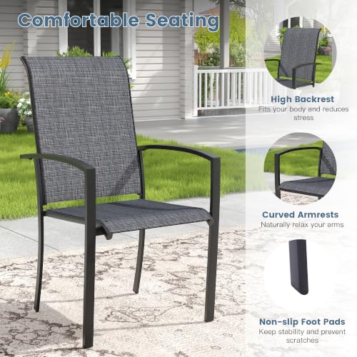 Image of DIFY Patio Chairs Set of 2, Stackable Outdoor Dining Chairs with High Back & Metal Frame, All Weather Breathable Textilene Fabric Outdoor Chairs Set for Backyard Garden Deck, Dark Grey