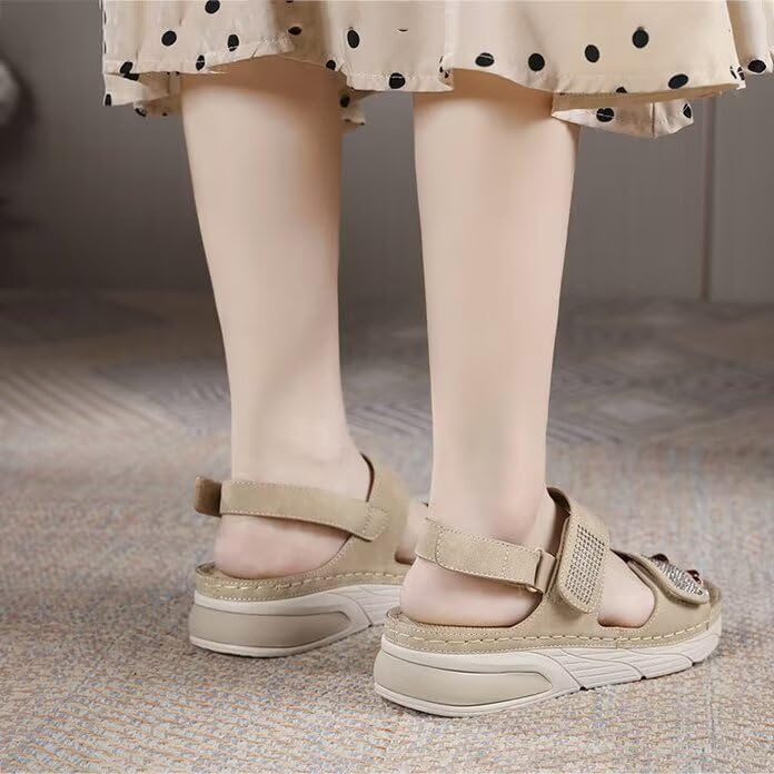 Fumiashi] レディースサンダル 歩きやすい ラインストーン 4cm厚底 