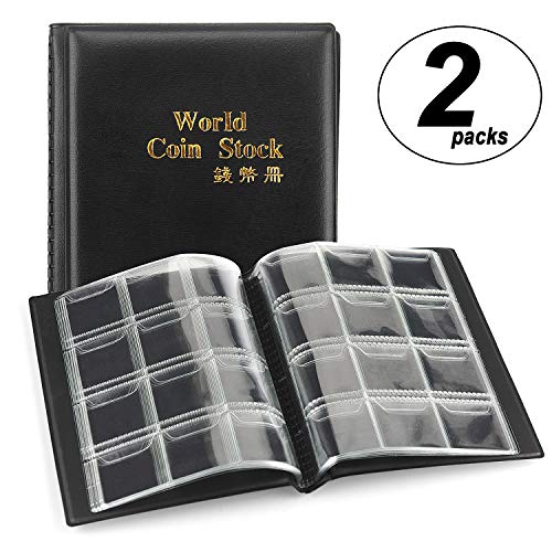 CenterZ 2 Pack of 120 Pockets Coin Album, Souvenir Penny Book, Coins Collection Holder, Ideal for Pennies Collecting Passport, Hobby Coin Collector, Money Specie Display Storage Case (Black)