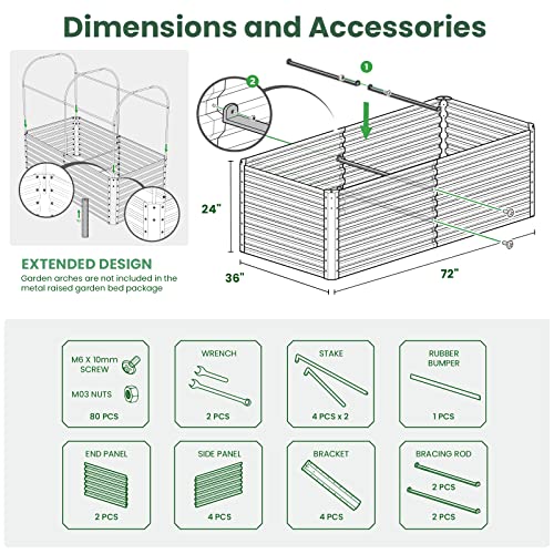 Galvanized Raised Garden Bed Box Outdoor 24" Tall Raised Beds For Gardening Planter Outdoor Garden Boxes Outdoor Raised Metal Raised Garden Beds For Vegetables 72"X36"X24", Sage Green #TOP4