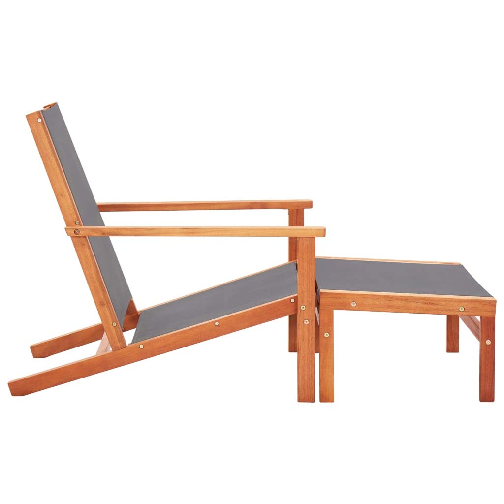 Silla de jardín de madera con reposapiés, color gris, eucalipto y textileno, resistente, hasta 110 kg, fácil de montar