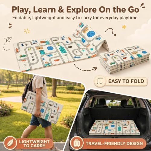 Image of StarAndDaisy Foldable Baby Play Mat 6 x 6.5 ft, 20MM Thick XPE Foam Playmat, Reversible 2-in-1 Design, Lightweight Cushioned Floor Mat for Crawling, Playing & Learning