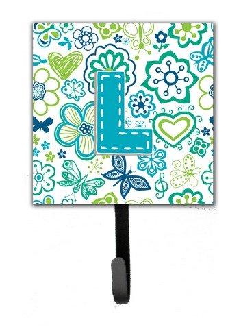 Letter L Flowers and Butterflies Teal Blue Leash & Key Holder