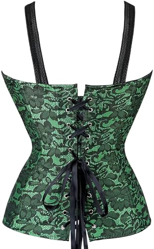 Image of Women's Lace up Gothic Jacquard Shoulder Straps Tank Overbust Shaper Corset Bustiers Top