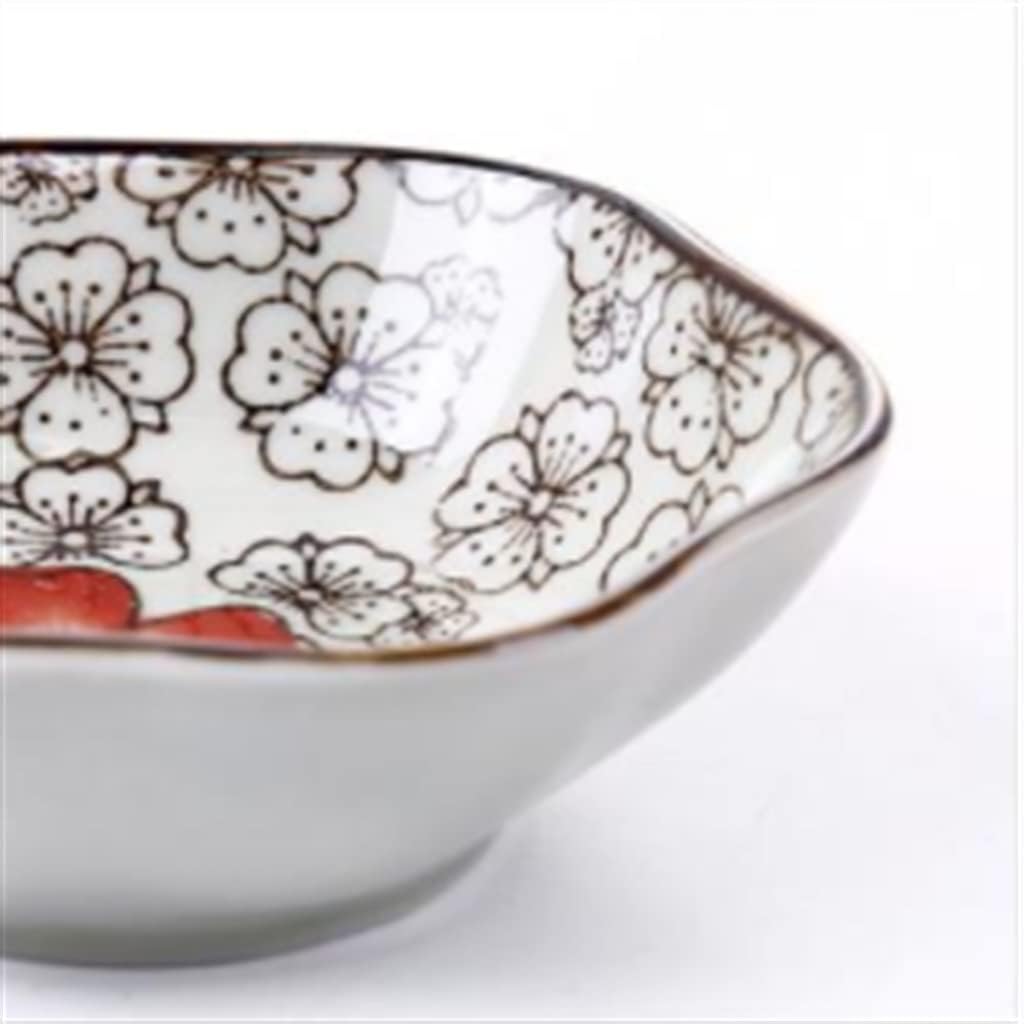 Red Flower Japanese-style Ceramic Small Dish Dipping Bowl Soy Sauce Vinegar Seasoning Set