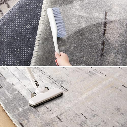 Tapis salon gris argenté résumé et grand tapis chambre lavable antidérapant - 4