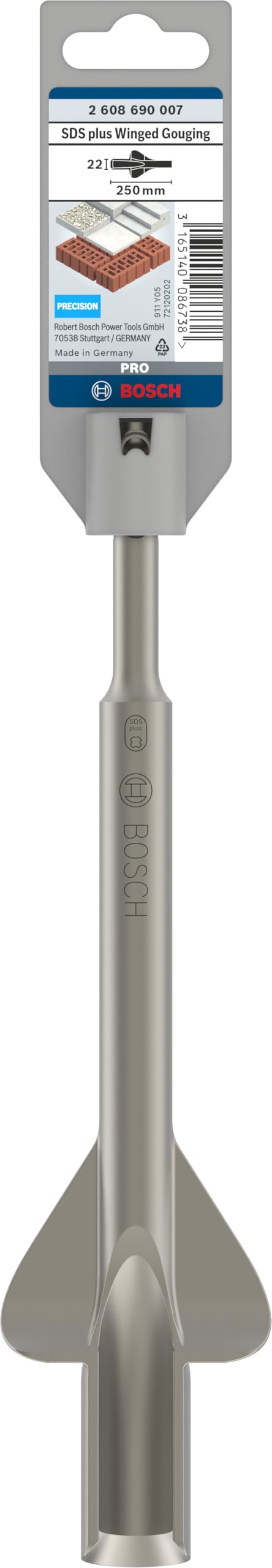 Bosch 1x Dłuto PRO SDS plus Winged Gouging (do Beton, Cegła, Ø mm, Professional Akcesoria Wiertło do młota, Młot rozbiórkowy)