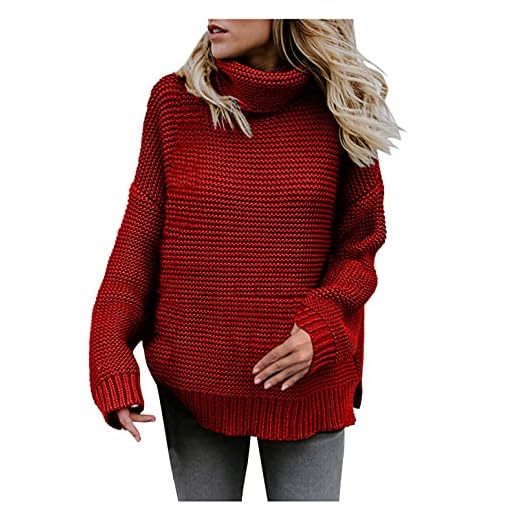 SGSD Polotröja dam oversize stickad tröja enfärgad grovstickad tröja vinter långärmad lös tröja toppar vintage tröja vintertröja – lång tröja kvinnor vintertröja, röd, XL