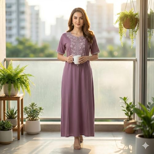 Image of BellaMora Nighty| Nighty for Women Stylish| Alpine Nighty for Women| Night Gown for Women Stylish| Breathable Alpine Fabric| Elegant Embroidery|