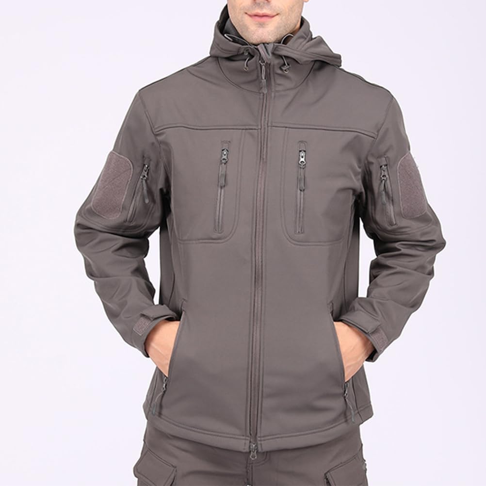 GUOCU Militar Táctica Chaqueta para Hombre Chaqueta Softshell de Camuflaje para Exteriores con Capucha Abrigo al Aire Libre Cortavientos con Bolsillos para Senderismo Montañismo Viajes