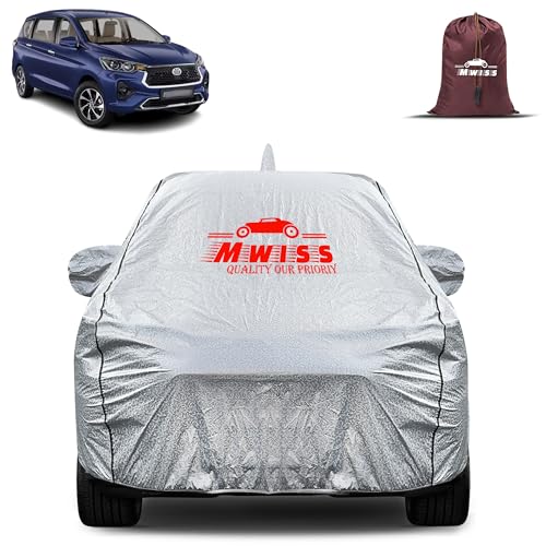 Image of Waterproof Car Body Cover for Toyota Rumion | Mirror & Antenna Pocket Anti-Scratch with Soft Cotton Inner Lining Triple Stitched Protection| Heat Resistant | Rain Protection (Silver)