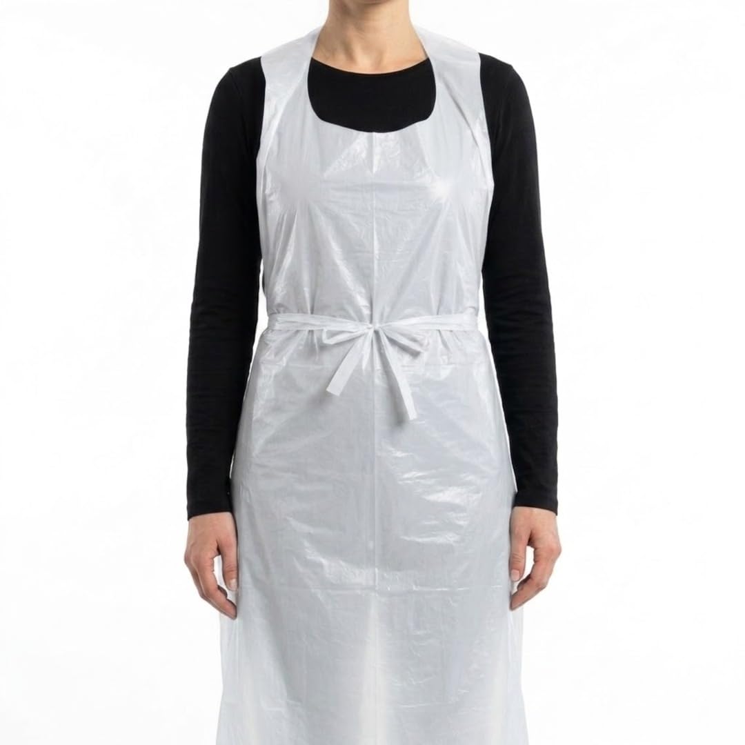 Venuscello® 500 x Heavy Duty White Disposable Aprons Adults Polythene PPE Protective Aprons 16 Micron Waterproof for Food Preparation Cleaning Catering Hygiene