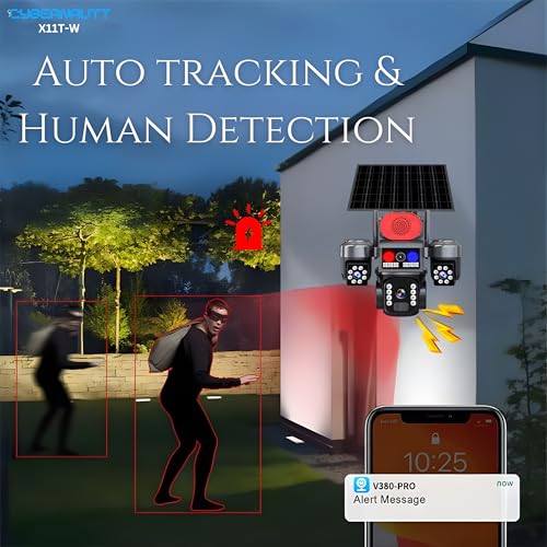 Image of XUGA-Cybernautt X11T-W Triple-Lens WiFi Solar Camera with Three 4MP Lenses, 1080P Full HD, 350 Pan and 90 Tilt Coverage, Wire-Free Solar-Powered Operation, Built-in Siren and Two-Way Audio