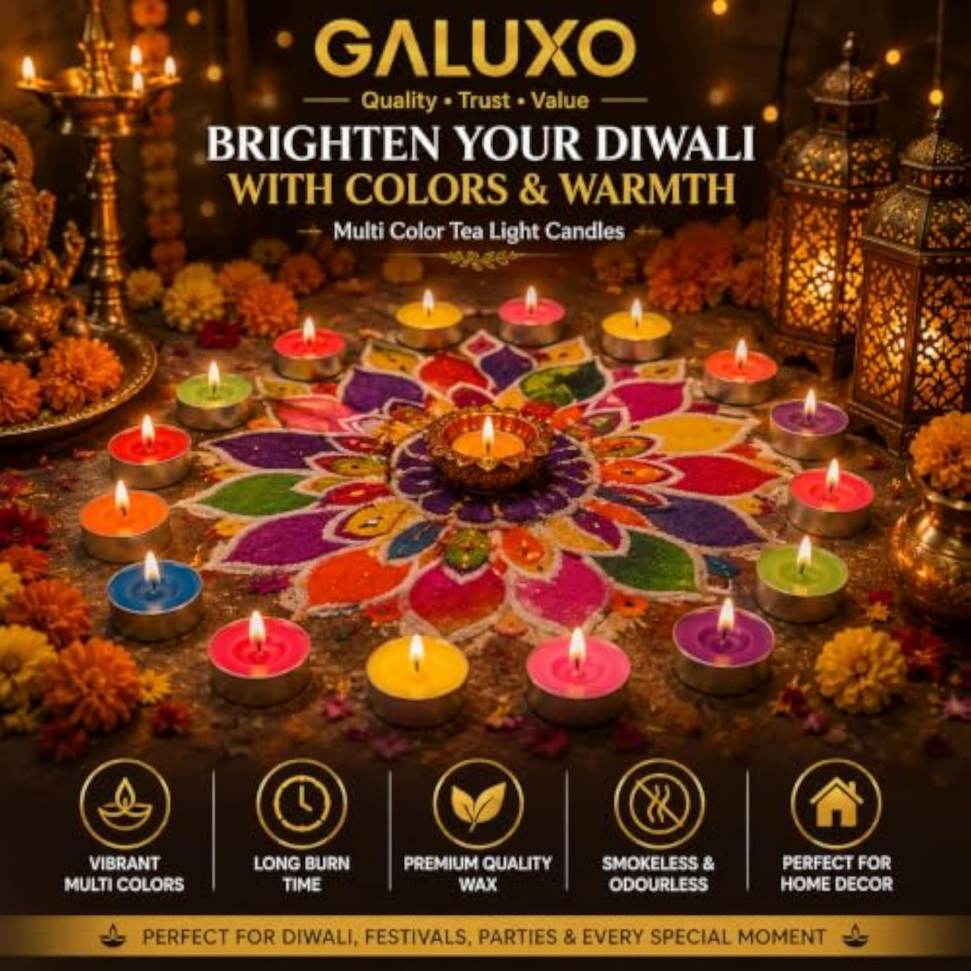 Multicolor Tealight Candles, 50 Piece Box