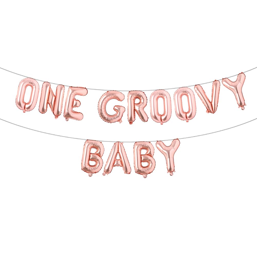 One Groovy Baby Birthday Decorations for Girl 1st Birthday Decorations One Groovy Baby Balloon Garland Arch Kit for Girls 1st Birthday Baby Shower Party Decor (ONE GROOVY BABY Rose Gold)