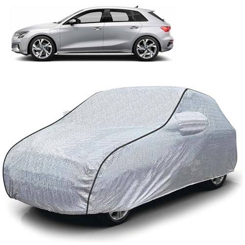 Image of Sulfar 100% Waterproof Car Body Cover Compatible with Mirror for Audi S3 (Triple Stitched, Full Bottom Elastic, Magic Silver with Black Piping)