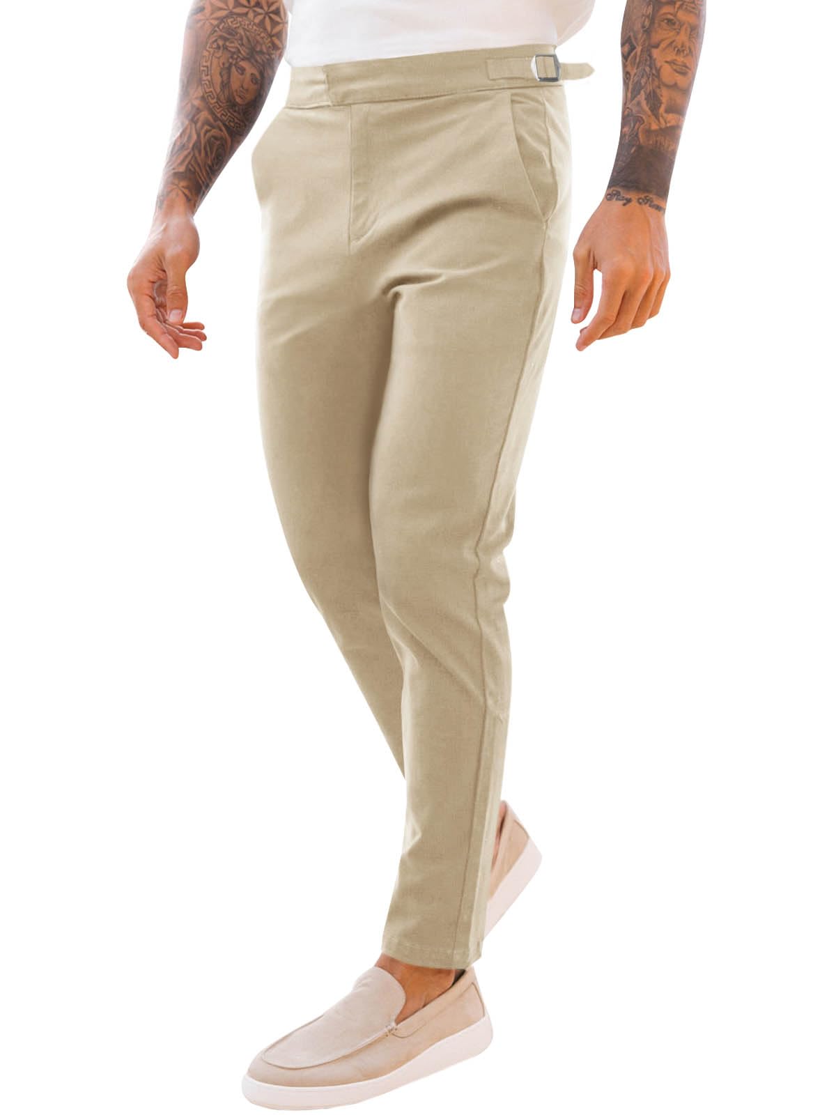 Mens Chinos Pants Slim Fit Stretch Flat-Front Skinny Dress Suit Pants Cotton Slacks