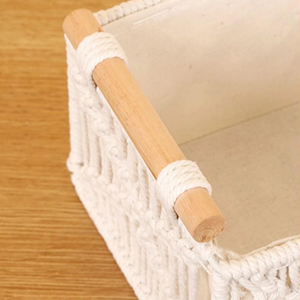 Cesta de almacenamiento de cuerda de algodón hecha a mano, cesta de almacenamiento tejida para sala de estar